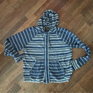 Lucky Brand Button Up Hoodie Sweatshirt Pullover Mens Large Blue White EUC